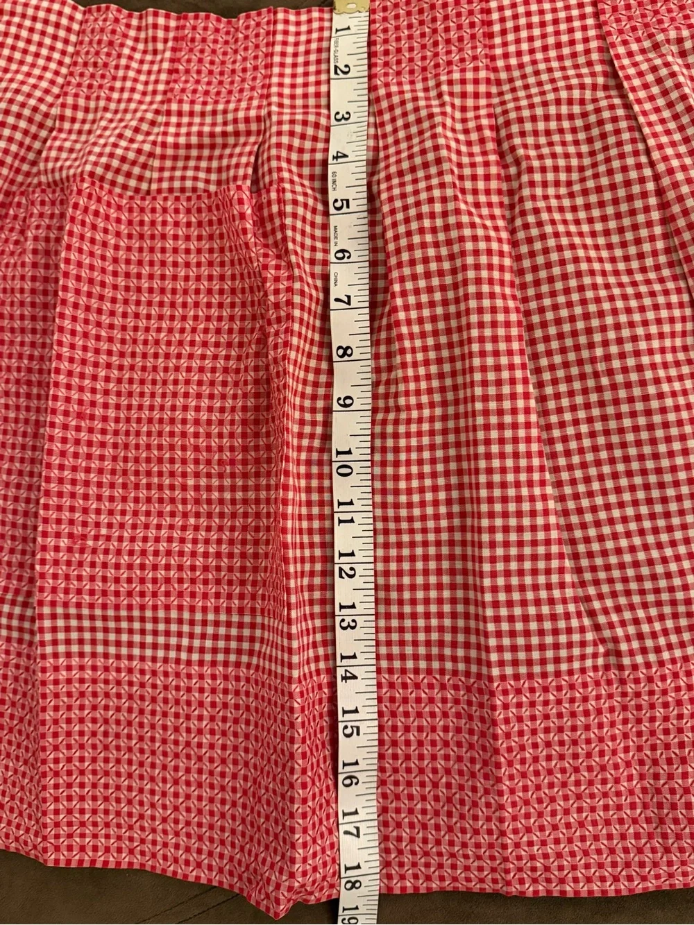 Hand smocked embroidery detail red & white Gingham Apron
